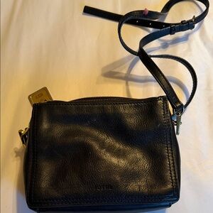 Fossil Black Leather Crossbody Bag with Gold Accents